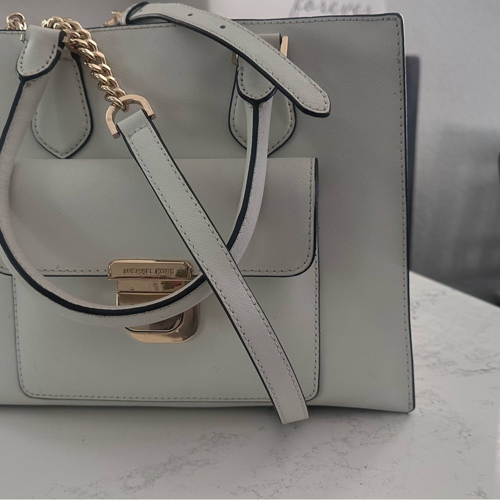 Michael Kors White Satchel Bag with Gold Hardware